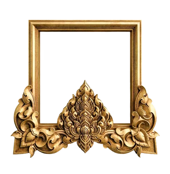 Khmer Temple Style Golden Frame Ornament Isolated PNG