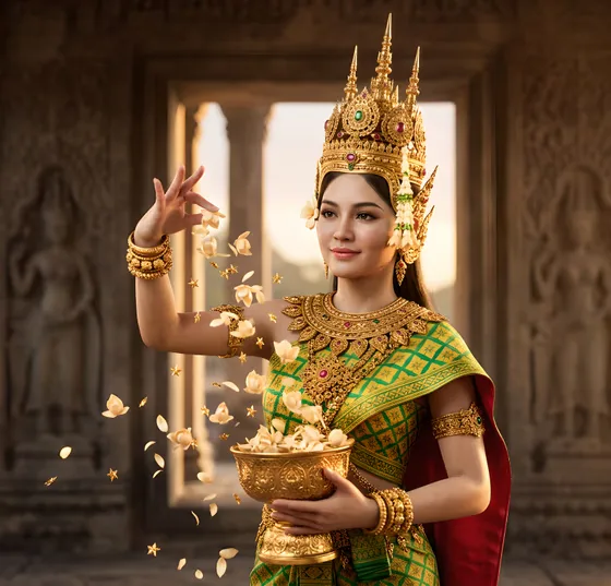 Elegant Khmer woman in traditional Apsara costume