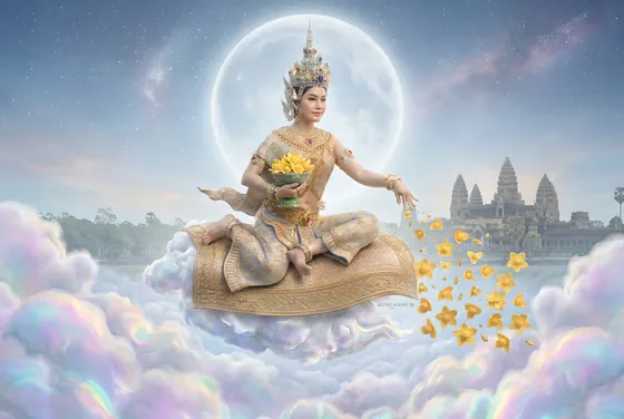 Celestial Khmer Apsara Floating Above Angkor Wat