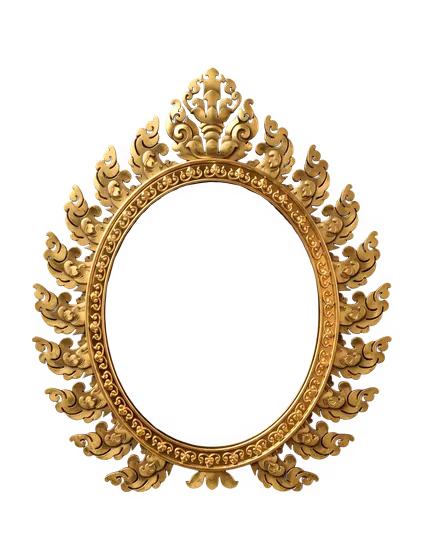 Ornate Golden Khmer Style Decorative Oval Frame