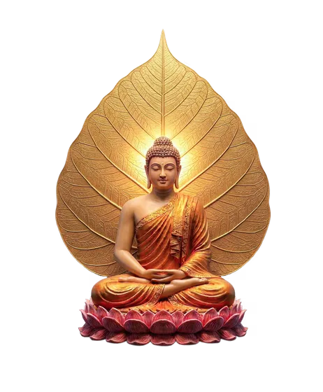 Golden Buddha Statue Meditating on Pink Lotus