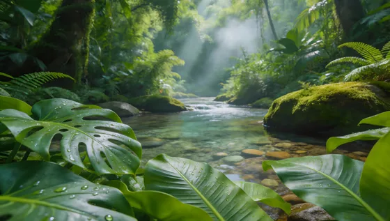 Serene Jungle Stream in Lush Cambodian Rainforest