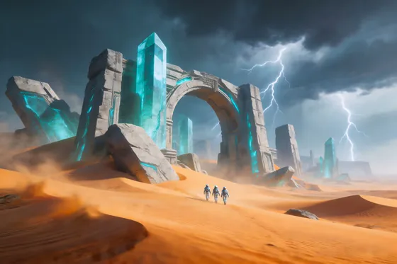Man And Woman Walking Through A Desert