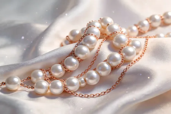 White Pearl Necklace With Rose Gold Chain