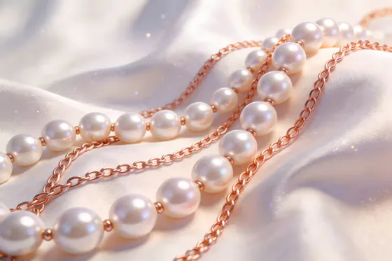 White Pearl Necklace With Rose Gold Chain