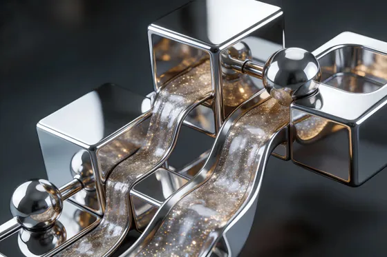 Silver And Gold Sculpture With Large Metal Object