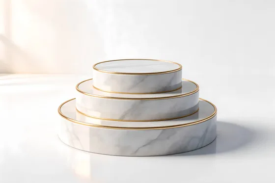 Three White Marble Plates With Gold Trims
