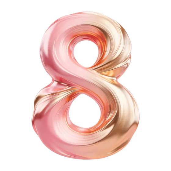 Fluid Metallic Rose Gold Number Eight Isolated