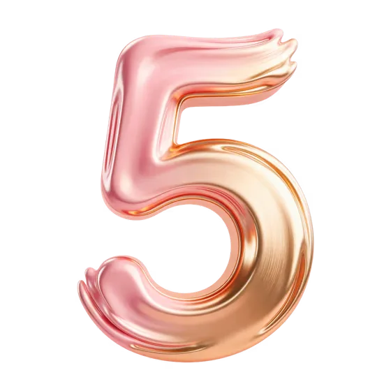 Shiny Rose Gold Metallic Number Five