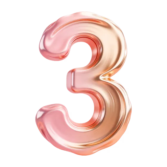 Shiny Rose Gold Metallic Number Three