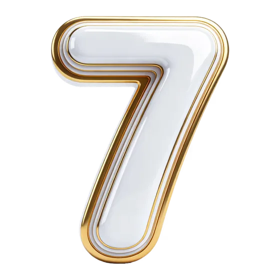 Elegant Golden White Number Seven Isolated