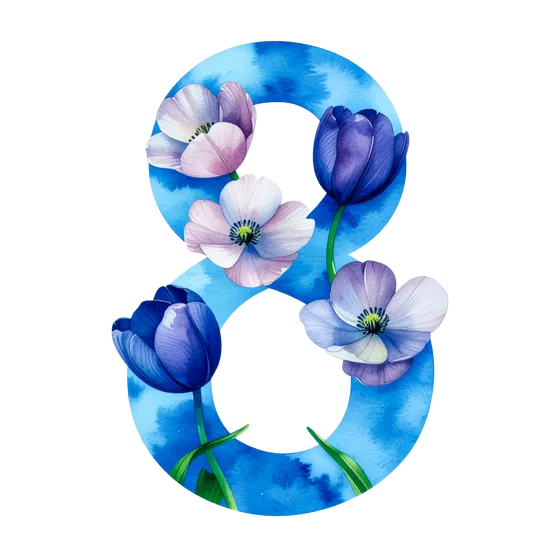 Floral Watercolor Number Eight Celebration Design