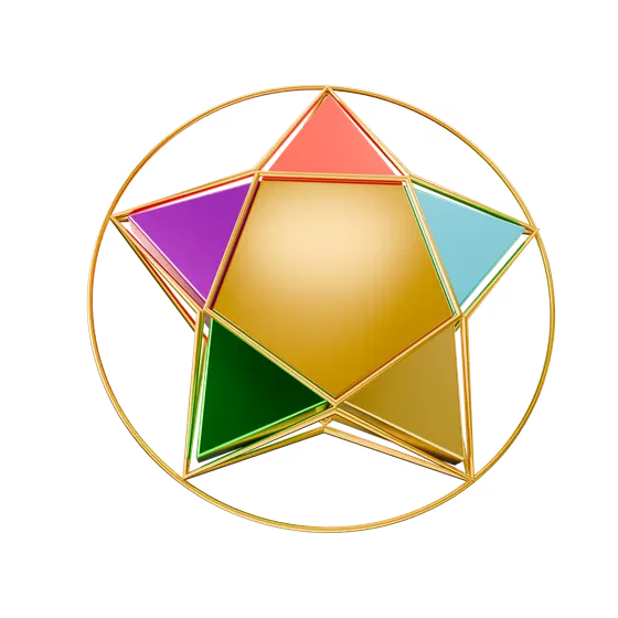 3D Multicolored Star with Gold Circle Frame