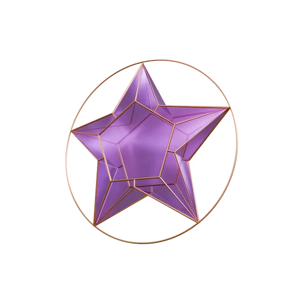 3D Purple Star with Gold Wireframe Decor