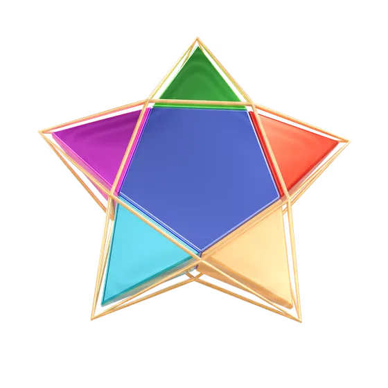 3D Colorful Geometric Star with Golden Wireframe