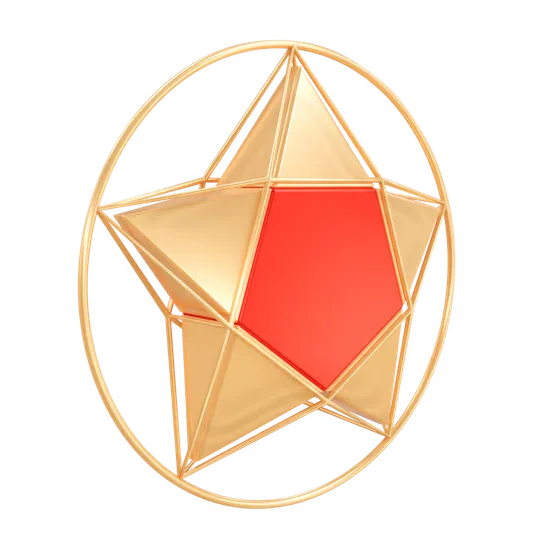 3D Gold and Red Star Wireframe Icon Render