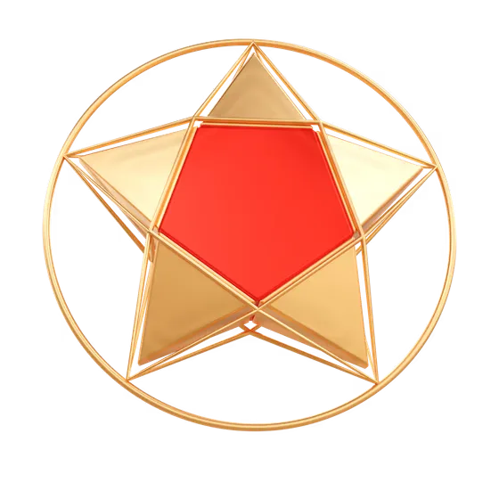 3D Gold Star with Red Center in Circular Frame