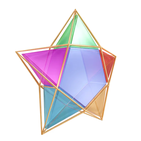 3D Colorful Geometric Glass Star with Gold Frame