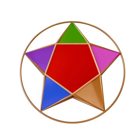 3D Multi-Colored Star in Gold Circle Render
