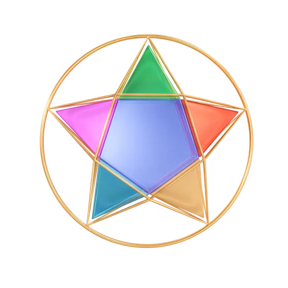 3D Glossy Colorful Star Gold Circle ផ្កាយចម្រុះពណ៌