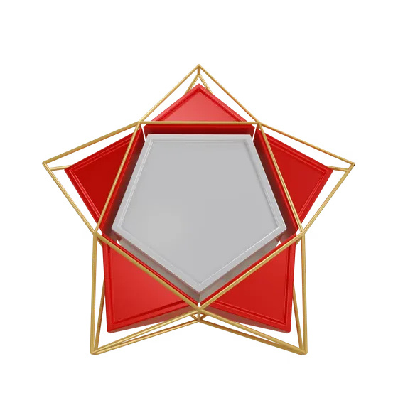 Red 3D Star with Gold Frame ផ្កាយមាស 3D Icon Render