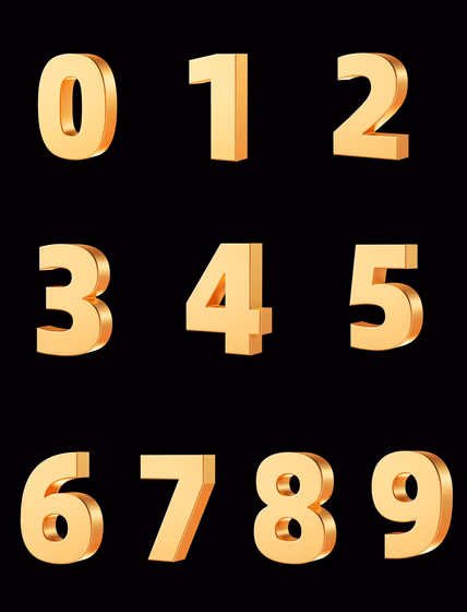 3D Golden Metallic Numbers Set 0-9