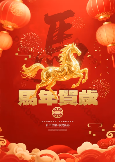 Golden Horse Fireworks Auspicious Clouds Waves 2026