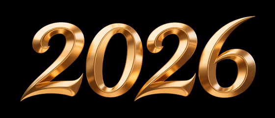 Golden 2026 Year Number on Black Background