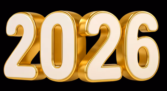 Golden and White 2026 Year Number on Black Background