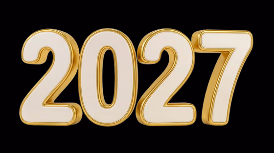 Golden and White 2027 Numbers on a Clean Background
