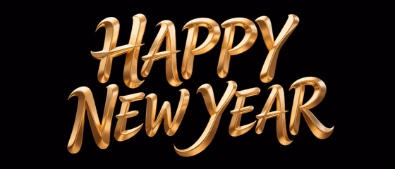 Happy New Year Golden Text on Black Background