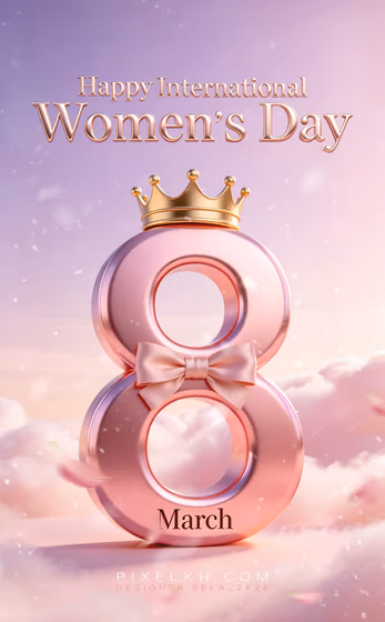 Happy International Women's Day with Pink Number Eight and Crown