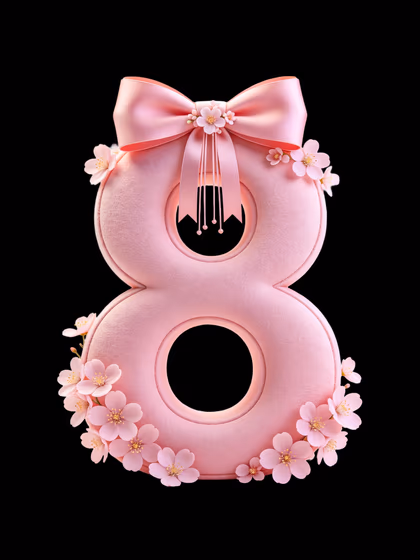 Soft pink number 8 International Women's Day celebration.