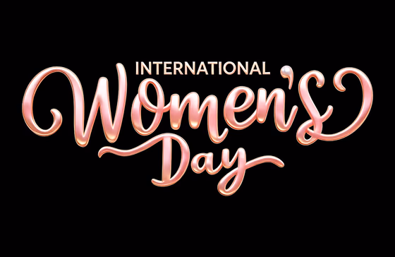 International Women's Day glossy metallic rose gold text