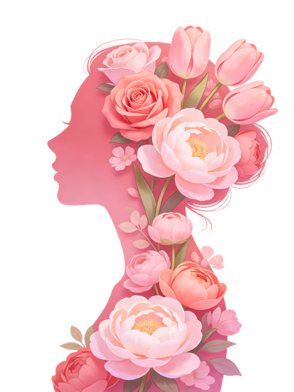 Elegant pink female silhouette profile filled with vibrant peonies