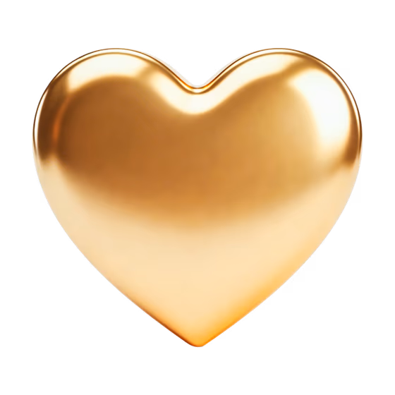 Luxurious glossy golden heart with shimmering metallic surface isolated