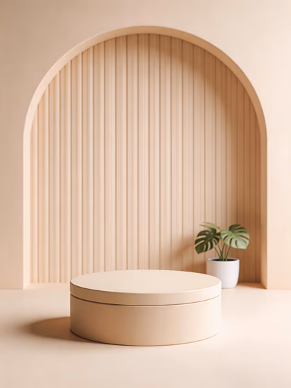 Minimalist round beige product display podium