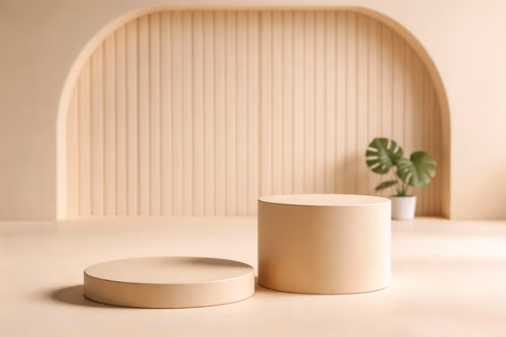 Minimalist round beige product display podium