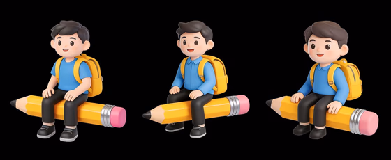 Happy Schoolboy Rides Giant Pencil Learning