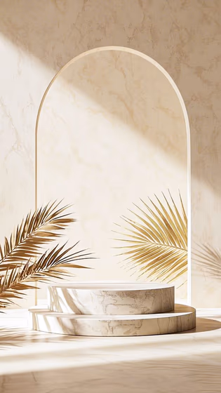 Minimalist Luxury Marble Podium Palm Shadows
