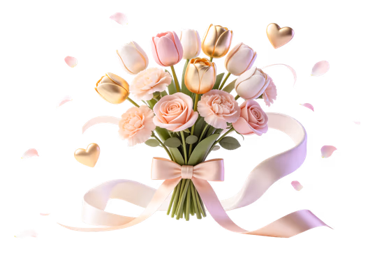 Elegant Floral Bouquet Golden Hearts Celebration