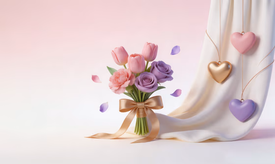 Elegant Floral Bouquet Hearts Valentine Background