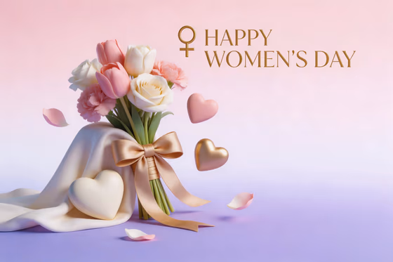 Happy Women's Day Flowers Hearts Background