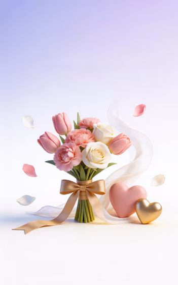 Romantic Floral Bouquet Hearts Love Celebration