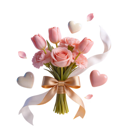 Romantic Pink Floral Bouquet Hearts Celebration